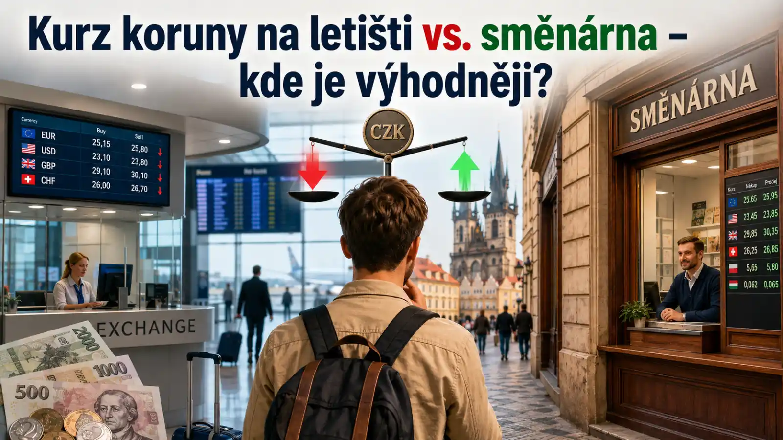 Kurz koruny na letišti vs. směnárna – kde je výhodněji?